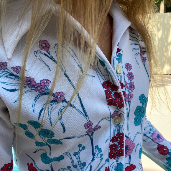 Vintage 70’s Polyester Double Knit Floral Shirt - Picture 3 of 8